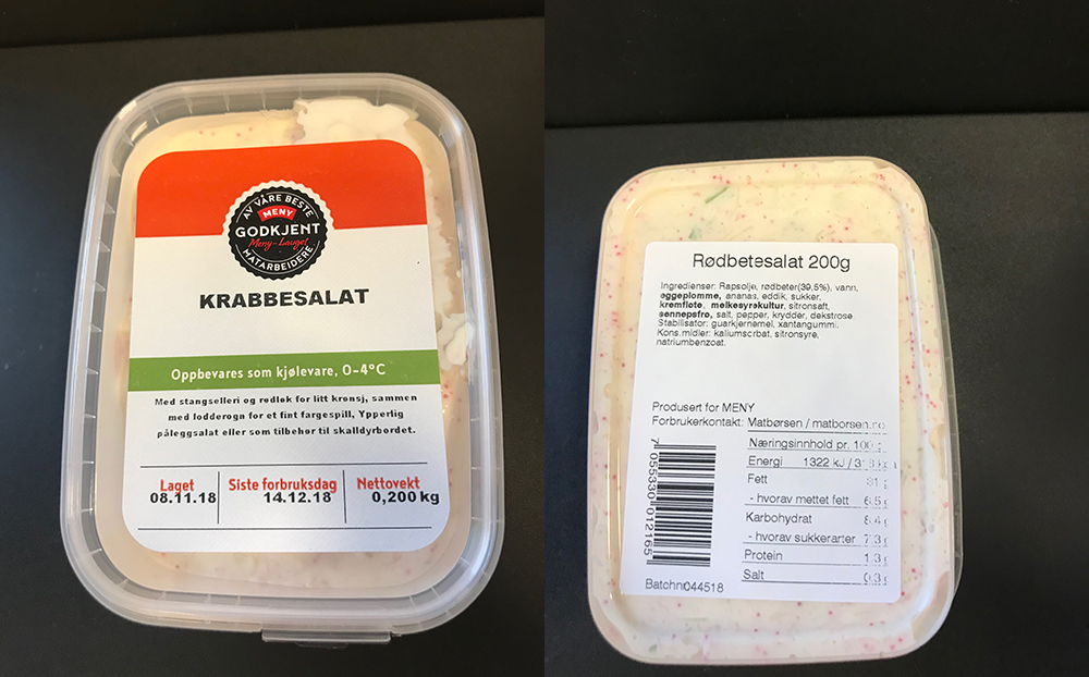 NorgesGruppen tilbakekaller MENY krabbesalat 200g